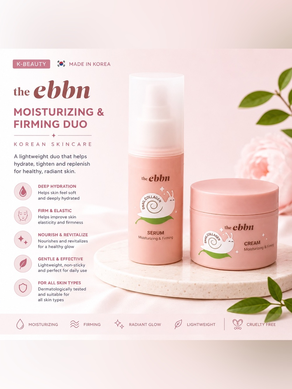 the ebbn Snail Collagen Korean Skincare Bundle | Moisturizing & Firming